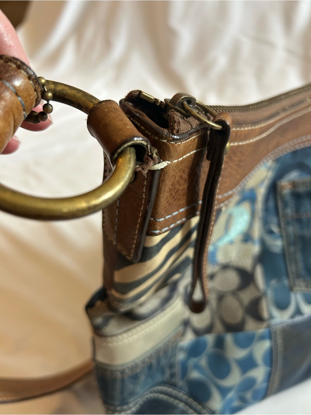 Coach Patchwork Denim and Brown Leather Crossbody - Picture 10 of 17